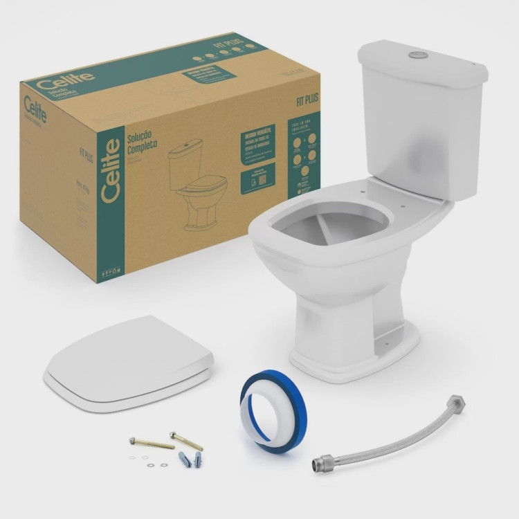 Kit Vaso Sanitário com Caixa Acoplada e Assento Soft Close Fit Plus Celite